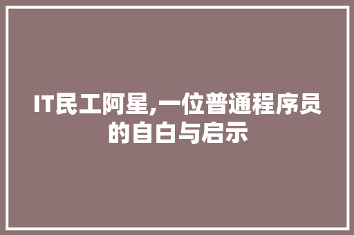 IT民工阿星,一位普通程序员的自白与启示
