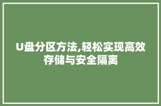 U盘分区方法,轻松实现高效存储与安全隔离