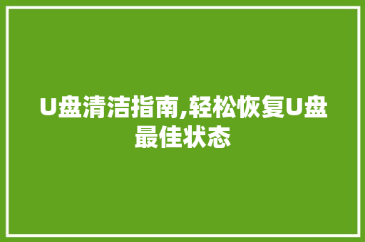 U盘清洁指南,轻松恢复U盘最佳状态