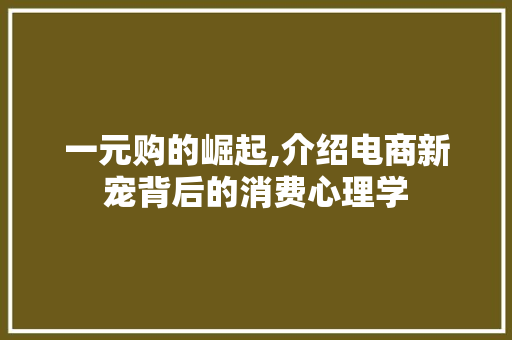 一元购的崛起,介绍电商新宠背后的消费心理学