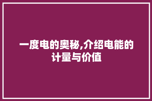 一度电的奥秘,介绍电能的计量与价值
