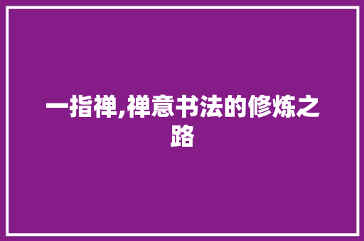一指禅,禅意书法的修炼之路