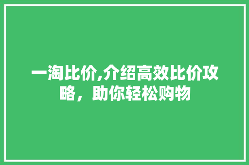 一淘比价,介绍高效比价攻略，助你轻松购物
