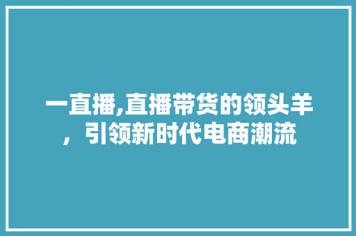 一直播,直播带货的领头羊，引领新时代电商潮流