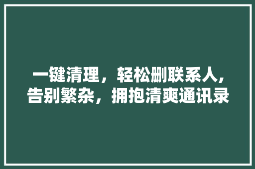 一键清理，轻松删联系人,告别繁杂，拥抱清爽通讯录
