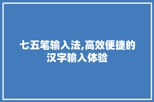 七五笔输入法,高效便捷的汉字输入体验