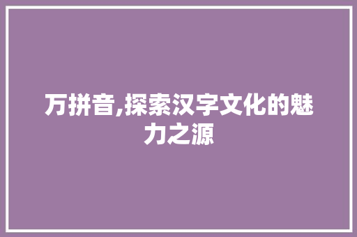 万拼音,探索汉字文化的魅力之源