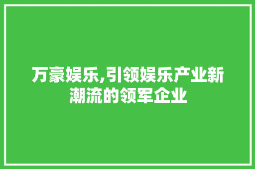 万豪娱乐,引领娱乐产业新潮流的领军企业