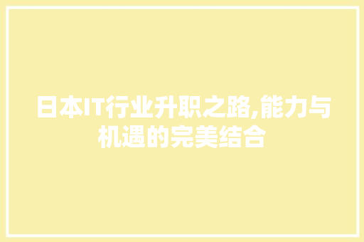 日本IT行业升职之路,能力与机遇的完美结合