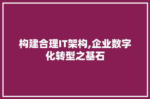 构建合理IT架构,企业数字化转型之基石