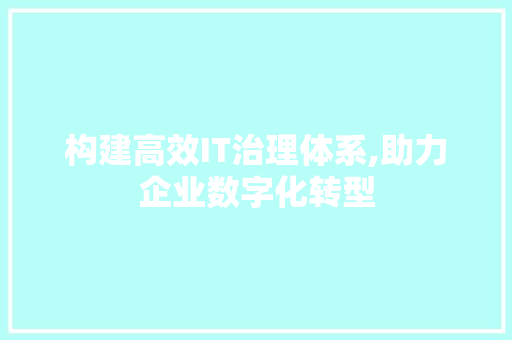 构建高效IT治理体系,助力企业数字化转型