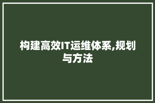 构建高效IT运维体系,规划与方法