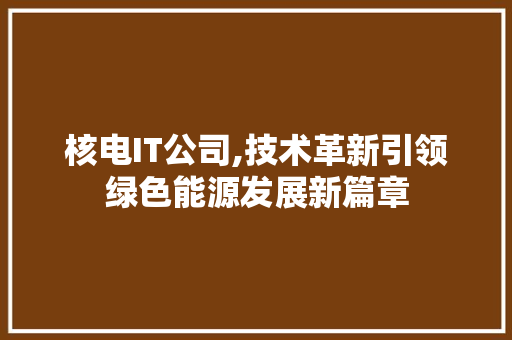 核电IT公司,技术革新引领绿色能源发展新篇章