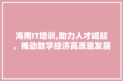 海南IT培训,助力人才崛起，推动数字经济高质量发展