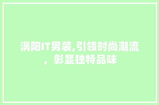 涡阳IT男装,引领时尚潮流，彰显独特品味