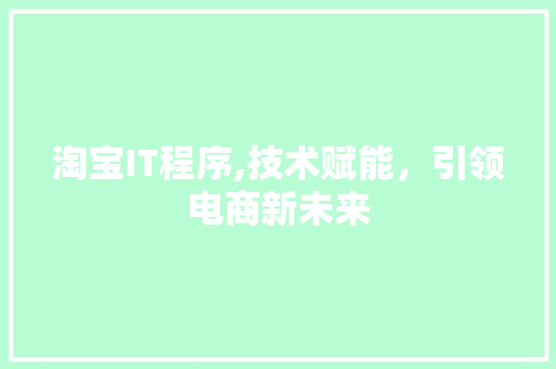 淘宝IT程序,技术赋能，引领电商新未来