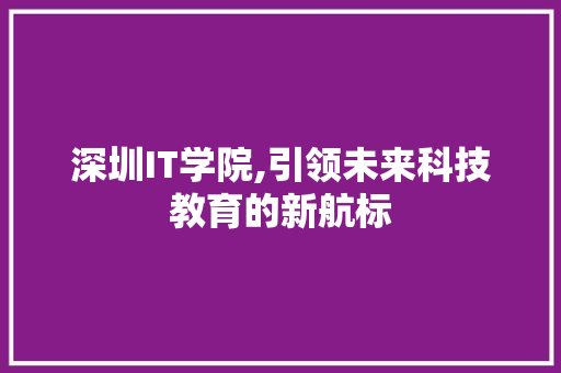 深圳IT学院,引领未来科技教育的新航标