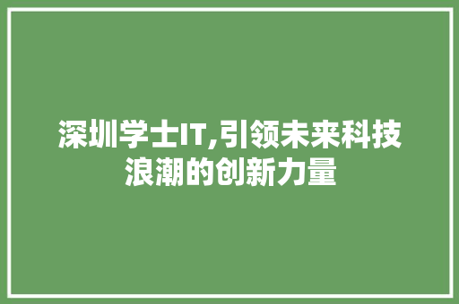 深圳学士IT,引领未来科技浪潮的创新力量
