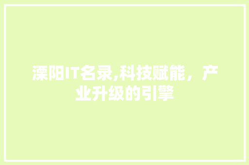 溧阳IT名录,科技赋能，产业升级的引擎