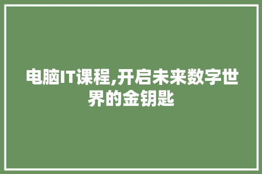 电脑IT课程,开启未来数字世界的金钥匙