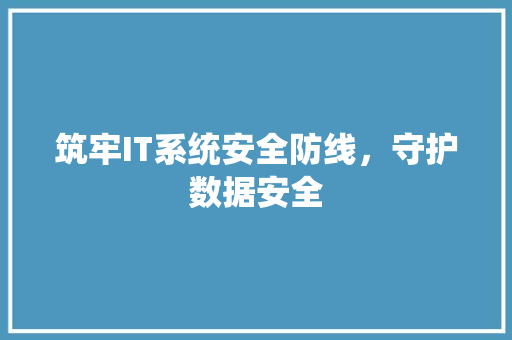 筑牢IT系统安全防线，守护数据安全