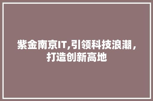 紫金南京IT,引领科技浪潮，打造创新高地
