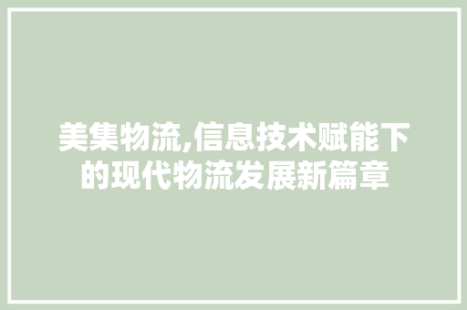 美集物流,信息技术赋能下的现代物流发展新篇章