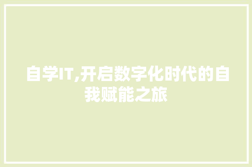自学IT,开启数字化时代的自我赋能之旅