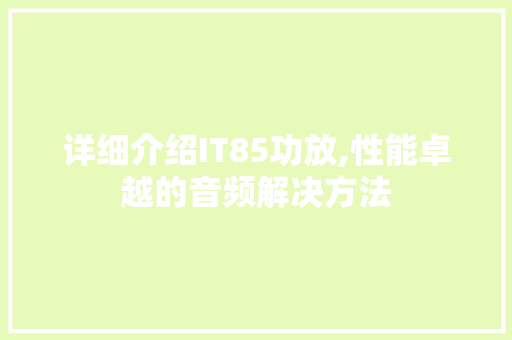 详细介绍IT85功放,性能卓越的音频解决方法