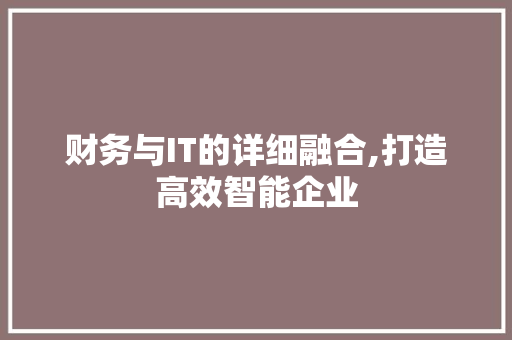 财务与IT的详细融合,打造高效智能企业