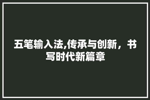 五笔输入法,传承与创新，书写时代新篇章