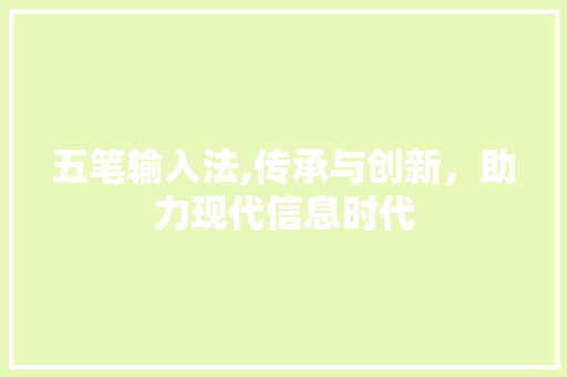 五笔输入法,传承与创新，助力现代信息时代