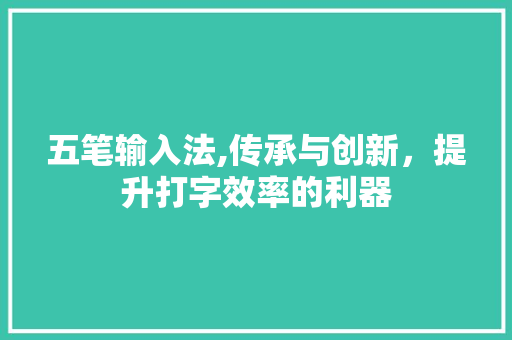 五笔输入法,传承与创新，提升打字效率的利器