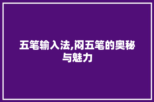 五笔输入法,闷五笔的奥秘与魅力