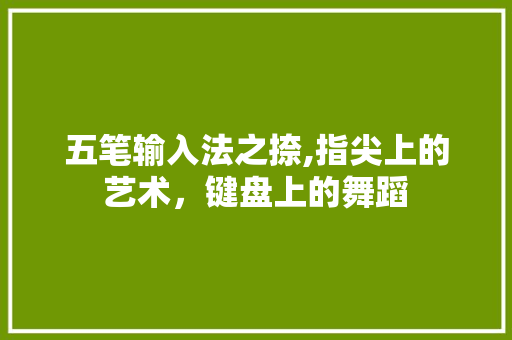 五笔输入法之捺,指尖上的艺术，键盘上的舞蹈