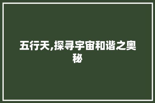 五行天,探寻宇宙和谐之奥秘