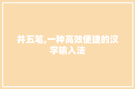 井五笔,一种高效便捷的汉字输入法