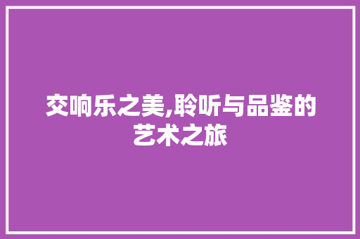 交响乐之美,聆听与品鉴的艺术之旅