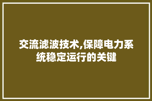交流滤波技术,保障电力系统稳定运行的关键