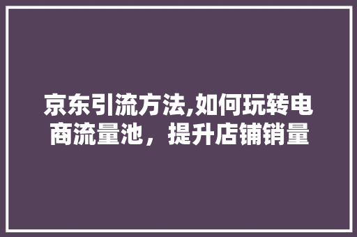 京东引流方法,如何玩转电商流量池，提升店铺销量