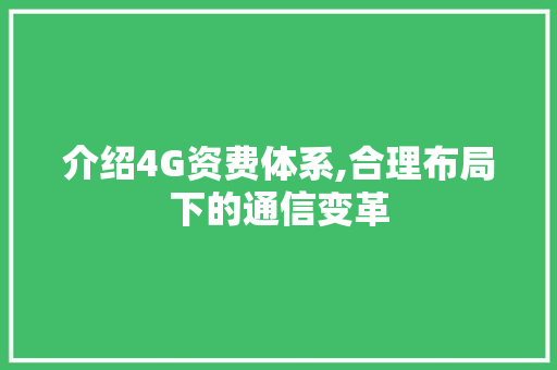 介绍4G资费体系,合理布局下的通信变革