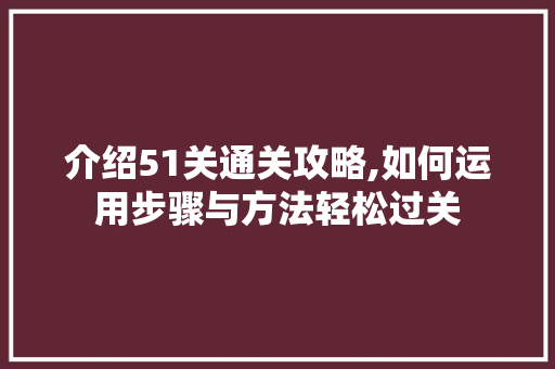 介绍51关通关攻略,如何运用步骤与方法轻松过关