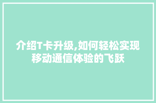 介绍T卡升级,如何轻松实现移动通信体验的飞跃