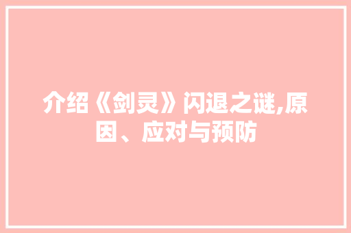 介绍《剑灵》闪退之谜,原因、应对与预防