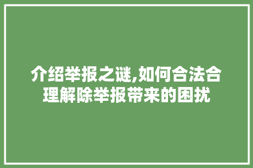 介绍举报之谜,如何合法合理解除举报带来的困扰