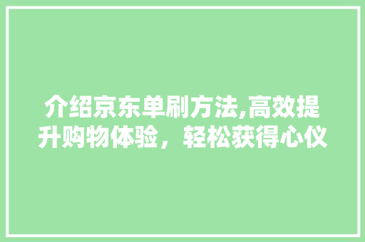 介绍京东单刷方法,高效提升购物体验，轻松获得心仪商品
