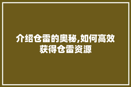 介绍仓雷的奥秘,如何高效获得仓雷资源