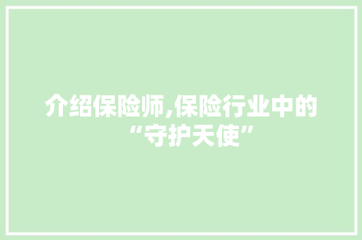 介绍保险师,保险行业中的“守护天使”