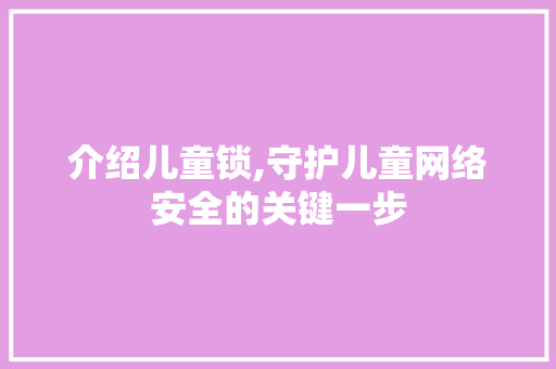 介绍儿童锁,守护儿童网络安全的关键一步