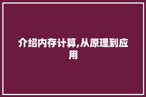 介绍内存计算,从原理到应用